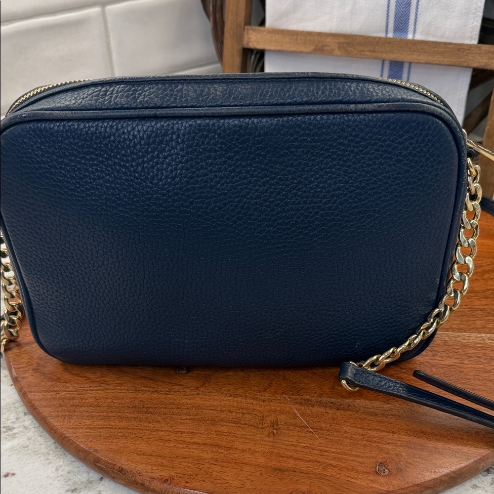 Michael Kors Fulton Crossbody Purse Bag Handbag Navy Blue Pebbled Leather - Picture 8 of 14